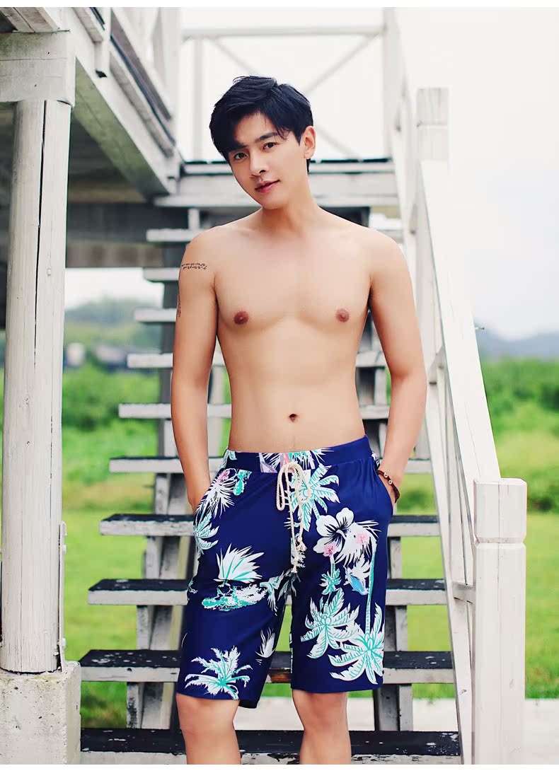 Quần đi biển quần lửng khô nhanh bên bờ biển kỳ nghỉ quần short nam phù hợp với bãi biển Sanya quần áo du lịch bơi thân suối nước nóng - Quần bãi biển 	quần đi biển con vịt	