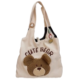 Милая японская ретро сумка на одно плечо, вместительный и большой тканевый мешок, с медвежатами