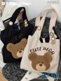 Милая японская ретро сумка на одно плечо, вместительный и большой тканевый мешок, с медвежатами