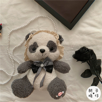 Japanese ins super fire dark red panda soft sister messenger bag lolita lolita lo niang cute doll bag