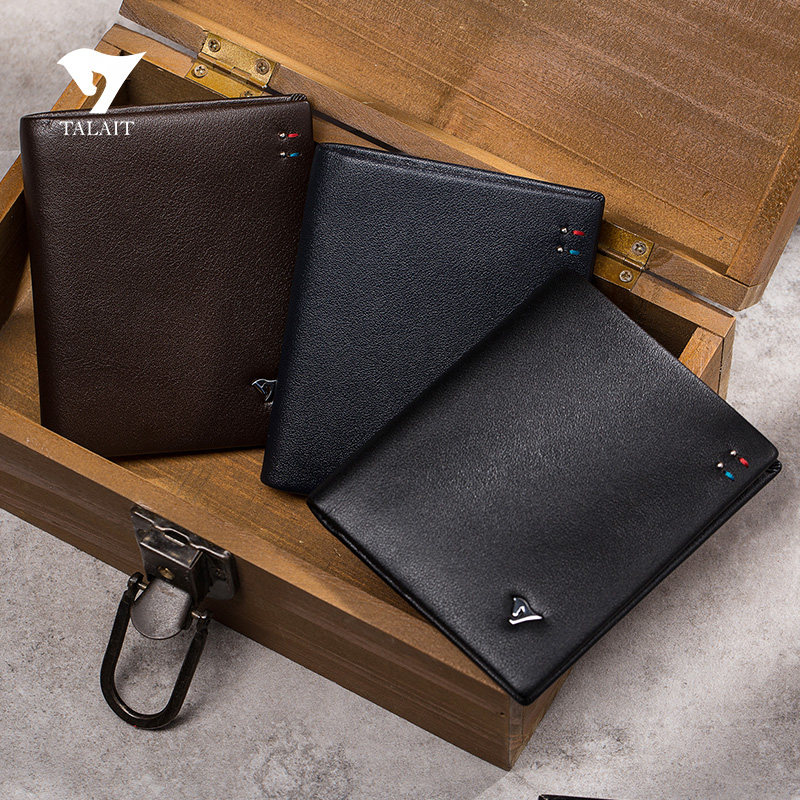 2022 new casual ultra-thin men's short leather vertical section student youth soft leather top layer leather wallet wallet