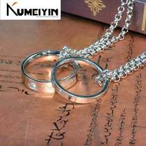 -custom couple ring necklace on the ring of male and female-