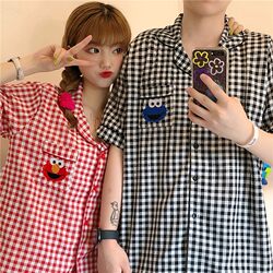 Japanese ins style summer couple pajamas for men and women thin short-sleeved pure cotton home clothes set