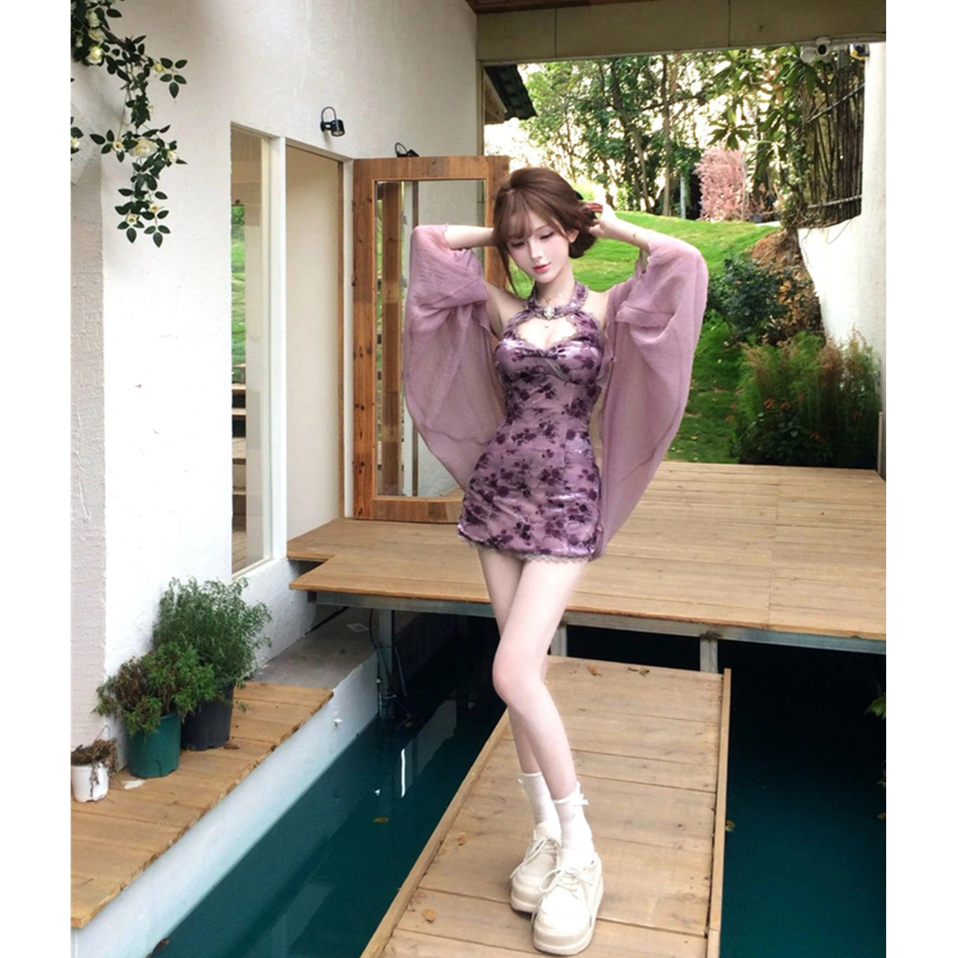 新作チャイニーズスタイルレディースサマーセット、小柄な女性向け服、エレガントで洗練された改良型チャイナドレスホルターネックドレスツーピースセット