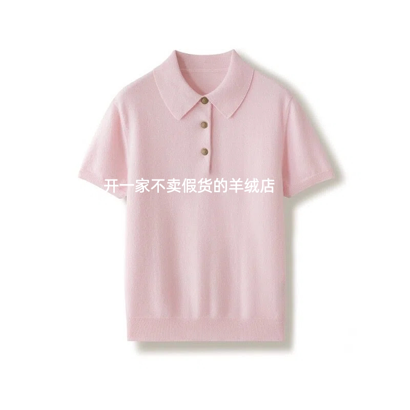 Lp Same Style 100% Pure Cashmere Sweater Consinee Au Women's Polo Collar T-Shirt Knitwear Base Layer Pink Short Sleeve Lp Same Style 100% Pure Cashmere Sweater Consinee Au Women's Polo Collar T-Shirt Knitwear Base Layer Pink Short Sleeve