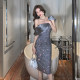 Temperament Craft Sequins and Organza Skirt Goddess Fan Summer Niche Slanted Shoulder Party Holiday Dress Dress