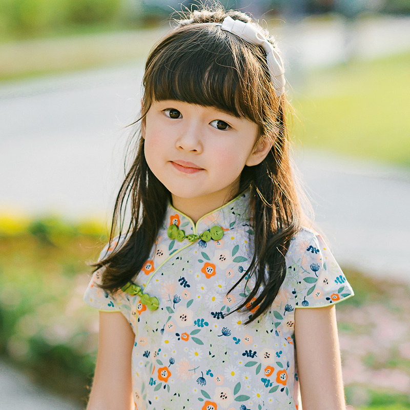 Cheongsam kids summer 2022 girls Tang costume floral baby dress baby vintage costume Chinoiserie skirt