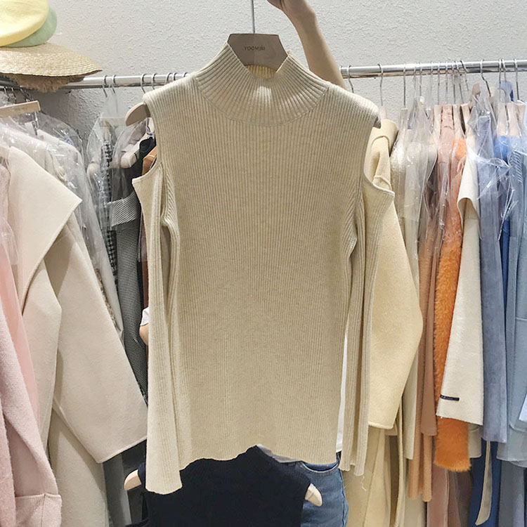 YOOMINI Korea Dongdaemun Womens 2018 Thời trang thu đông mới Cutout Hole Cutout Thin Đan áo kiểu nữ