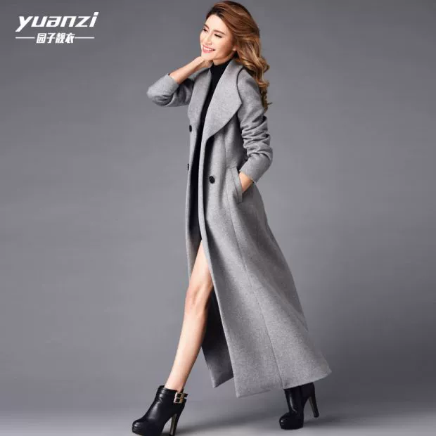 Áo len nữ Yuanziyiyi 2018 mùa đông mới châu Âu và châu Mỹ áo khoác nữ siêu dài áo khoác đến mắt cá chân 026 - Accentuated eo áo