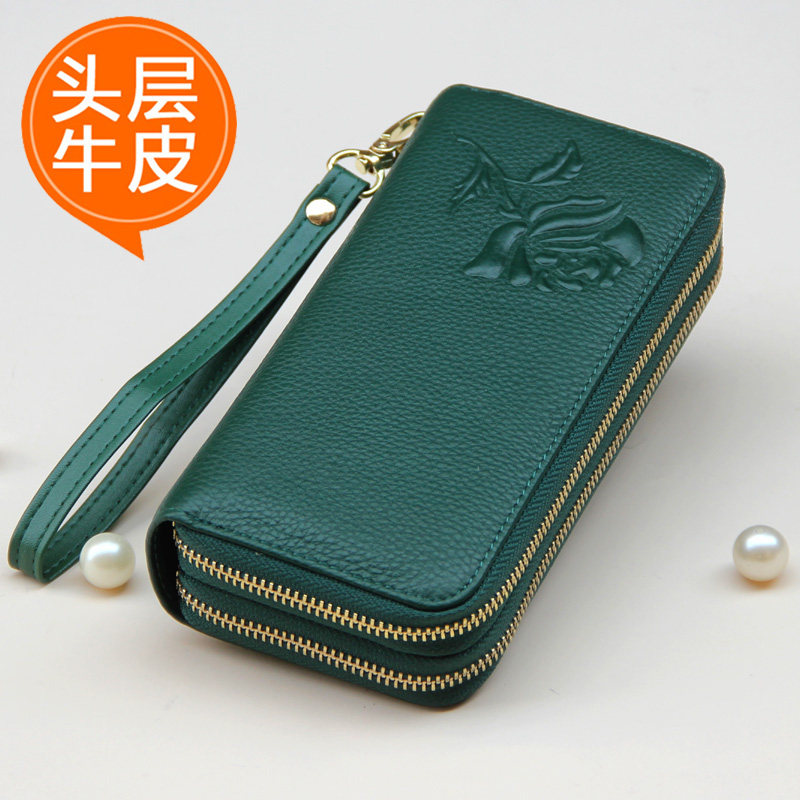 Lady leather wallet woman female wallet double zipper mobile phone package large capacity bulli handbag multiple inlayer