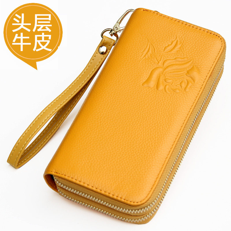 Yellow wallet women's long version leather lucky new women's wallet large capacity handbag double zipper wallet mobile phone bag