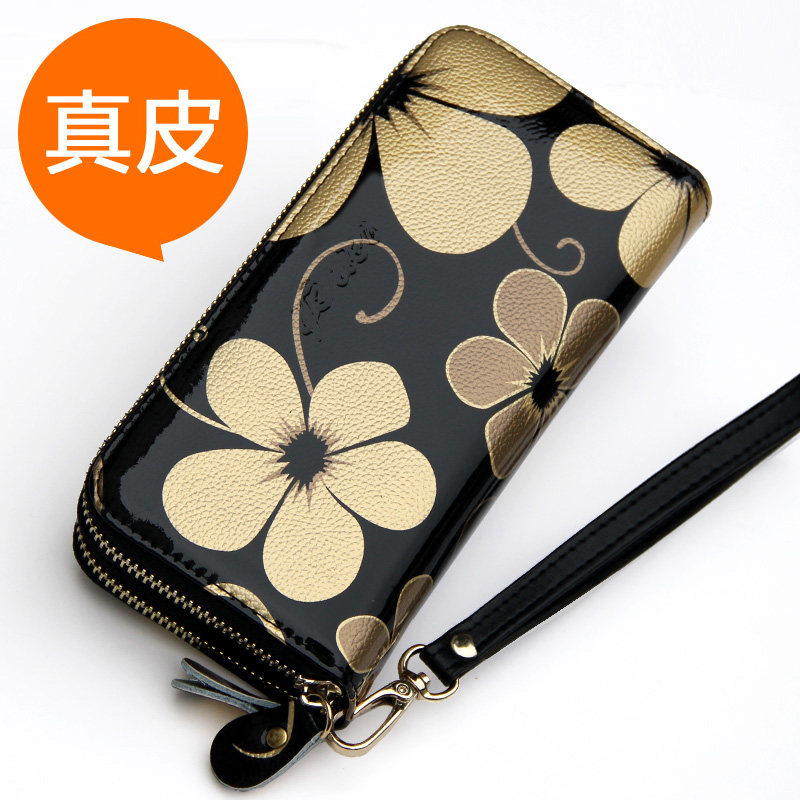 Leather handbag women's large capacity multi-function bag clutch bag cowhide double zipper wallet women's long version new temperament