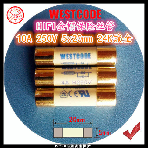Europe WESTCODE 10A 250V 5x20 HIFI gold cap silver wire CD liner power amplifier fuse tube
