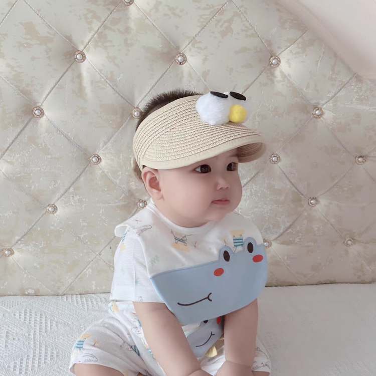 Children's hats for boys and girls, foreign-style sunscreen sun hats, super cute baby empty top straw hats, summer tide thin models