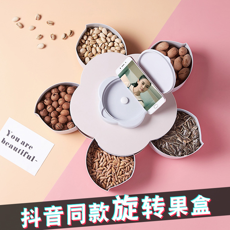 Double rotating candy box petal styled dry fruit tray box Zero food melon Creativity Containing Pan Home Living Room Fruit Tray