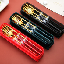 Net red stainless steel Western tableware portable three-piece set of spoon chopsticks creative gifts Fashion Home Life Daily necessities