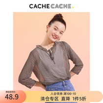 CacheCache snow-spinning shirt female spring and autumn style retro national wind careful machine design feel 90% sleeves blouses