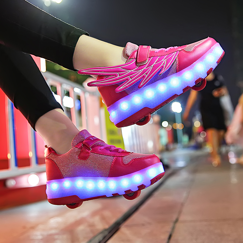 Outing shoes double-wheeled men and women children deformation shoes adult roller skates teenagers invisible shoes with wheels deformation shoes