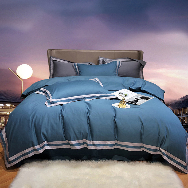 Light and luxurious four pieces of pure cotton full cotton mill wool quilt cover Nordic wind pure color minimalist bed sheet all season upscale bedding