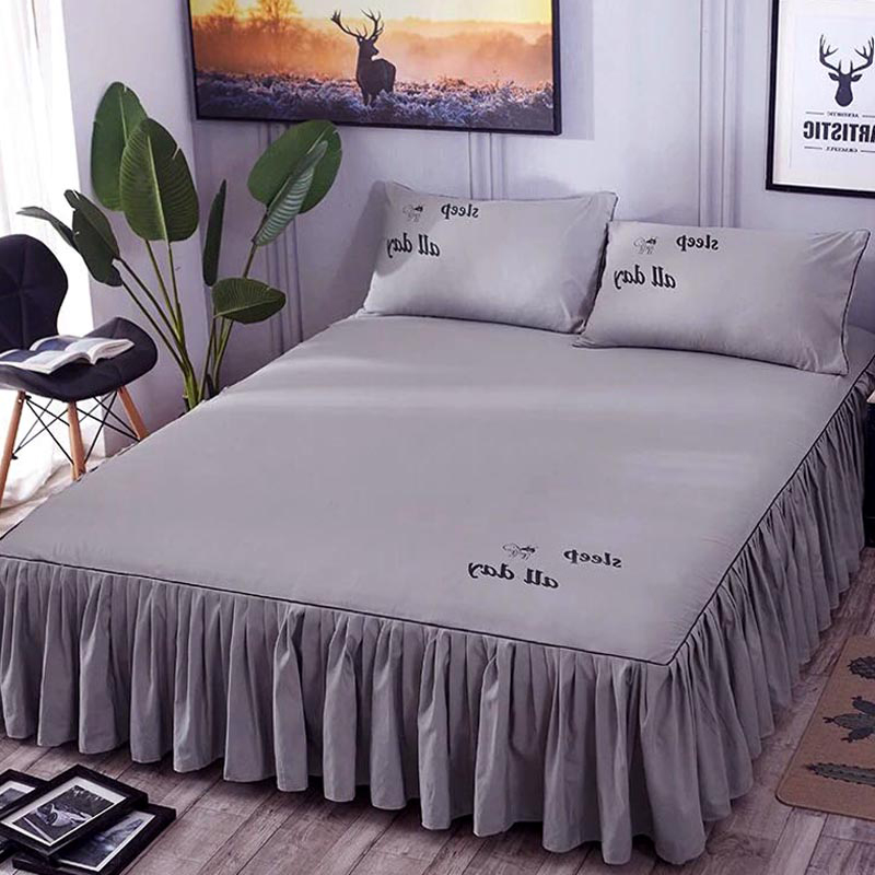 Bed skirt One-piece skirt Solid color non-slip bed Li cotton pure cotton bed single bed bag four-season universal bedding