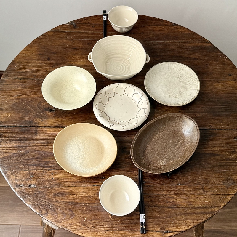 Simple Life Boss Lady Su Li Gui Wanli Pattern Coarse Pottery Two-Person Dining Set Rustic Healing Everyday Tableware Simple Life Boss Lady Su Li Gui Wanli Pattern Coarse Pottery Two-Person Dining Set Rustic Healing Everyday Tableware