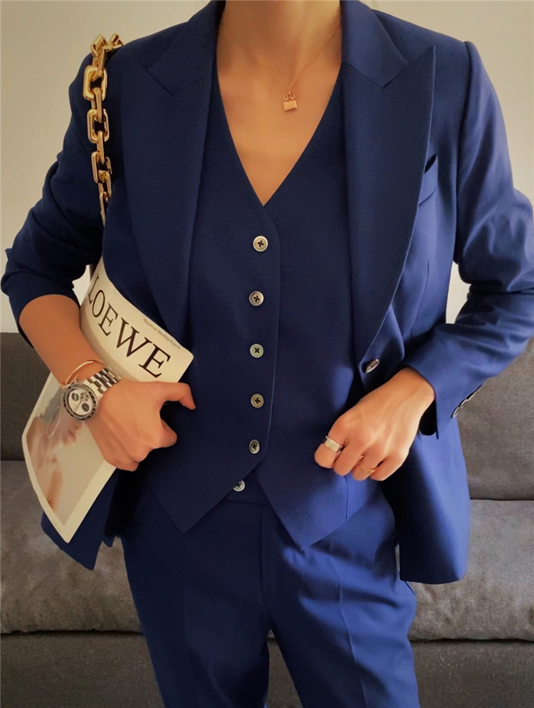 Royal Blue Suit Vest three sets of women's career Advanced senses suit Body Tooling Reduced-age Fried Street Spring and Autumn President