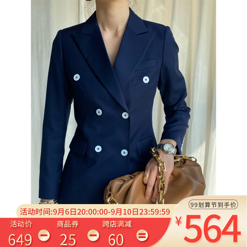 Office clothes female navy blue suit suit female worker decoration temperament double breasted high-end custom large size spring and autumn