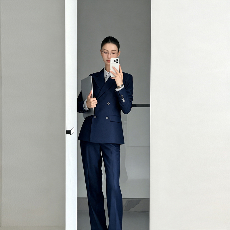 Chicpc New 2026 Navy Blue Slim-Fit Double-Breasted Suit Pants Set, Professional Straight-Leg Trousers Two-Piece Set Chicpc New 2026 Navy Blue Slim-Fit Double-Breasted Suit Pants Set, Professional Straight-Leg Trousers Two-Piece Set