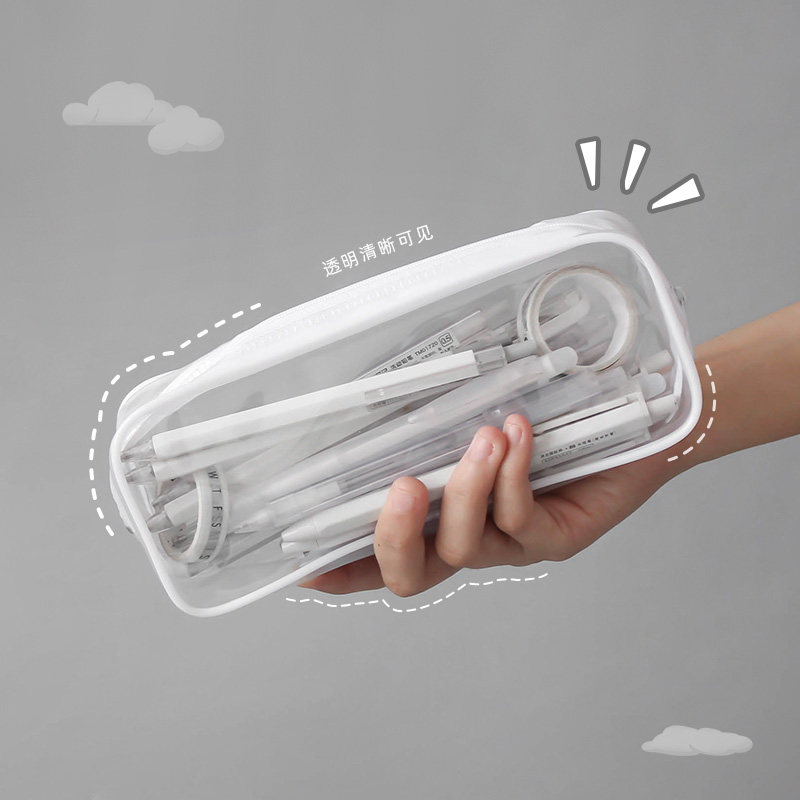 Korean in wind simple transparent window package pvc pencil bag teenage student exam stationery pencil box contains bag