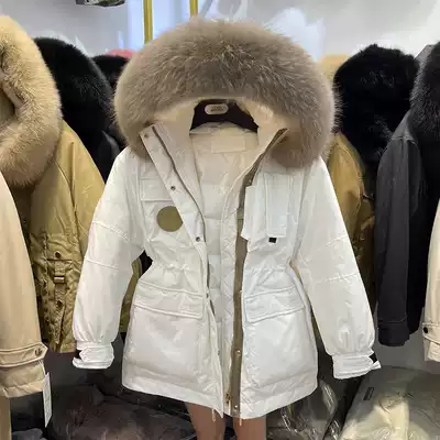 2021 Winter New down jacket women's long version of the big hair collar to overcome the explosion of loose waist tooling jacket