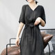 Acetate satin black V-neck cupro skirt dress women's mid-length summer slim silky dress