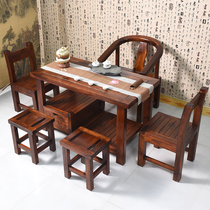 Solid wood office tea table Balcony small apartment with drawer tea table Flat dining table desk Dry tea table and chair combination