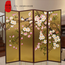 Modern Chinese gold leaf screen hand painted solid wood frame partition hotel living room office background movable folding screen