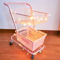 Net celebrity set up a stall to take pictures of pink girl heart convenience store shopping cart KTV Japanese-style double-decker trolley storage cart