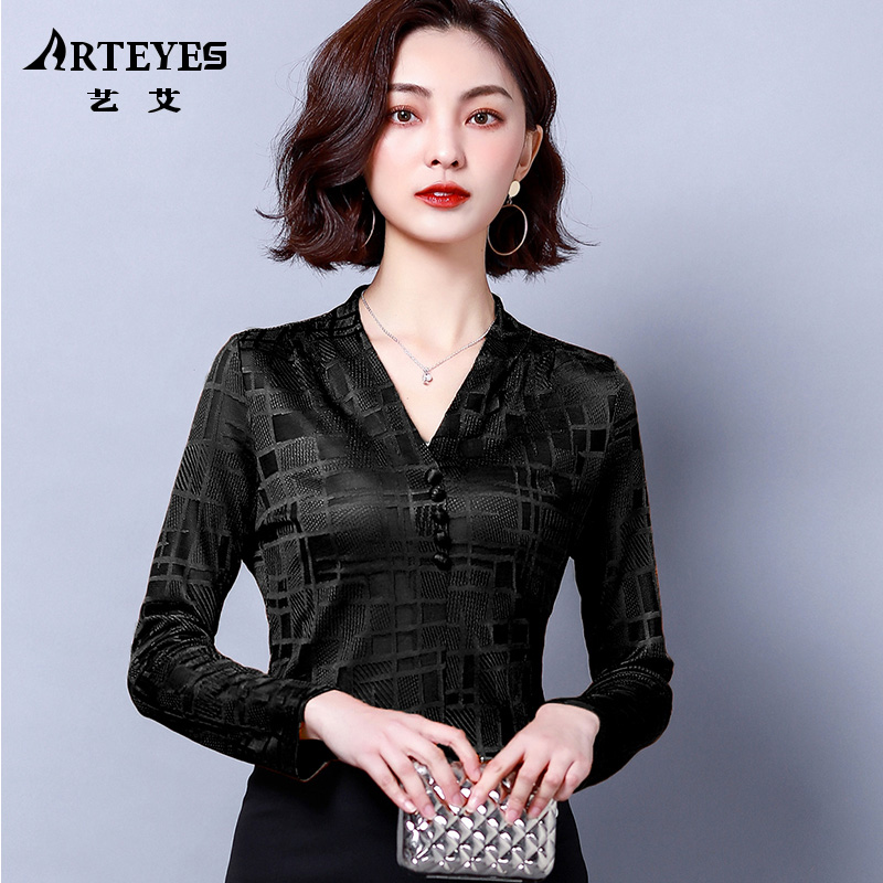 Mrs wide mesh base shirt thin Foreign school noble mother very fairy top Fashion and versatile Chiffon lace shirt