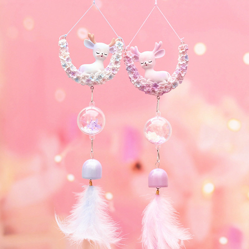 Lovely pink cure tied deer wind bell maiden heart-decorated room bedroom door hanging small bells hanging