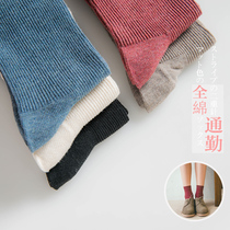 Pure Cotton Retro Heaps Stocking Socks Spring Autumn Full Cotton Ladies Short Socks Commute 100 Hitch Socks Minimure Sweat & Breathable
