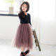 Children's clothing girls spring and autumn long-sleeved dress autumn and winter plus velvet middle-aged children's simple temperament princess mesh skirt bottoming skirt