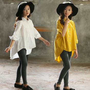 Children's clothing 2022 spring and autumn girls' tuxedo shirts fashionable middle-aged children's wide long shirts girls casual western style
