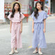 Girls' two-piece suit summer children's clothing medium and large children's cotton striped wide-leg pants loose bell-sleeved outer suit