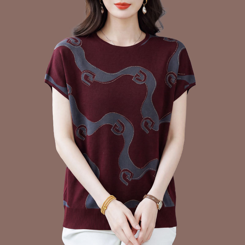 Fashionable Versatile Base Knit Sweater for Women, Autumn Plus-Size Loose Fit, Tummy-Concealing Printed Cashmere Wool Sweater Top