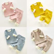 Baby autumn and winter clothes cotton thermal underwear baby high waist Belly Belly autumn clothes autumn pants plus velvet padded pajamas set