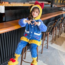 Childrens pajamas autumn and winter thickened coral fleece middle-aged girl flannel suit girl warm home wear