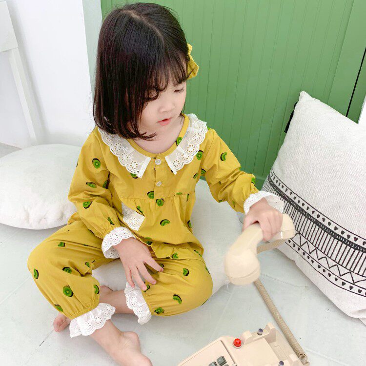2 Girls Pyjamas 3 Long Sleeves Princess Fall 4 Year Old Children's Baby Home Conserved Thin 5 Girls pure cotton Two-style suit