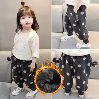 Baby girl autumn and winter pants girls children cotton pants baby Foreign pie wearing trousers plus velvet thickened corduroy loose