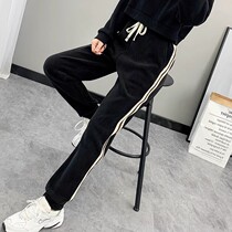 Winter fleece pants plus velvet thermal sweatpants casual leggings loose Korean style high waist womens outdoor mountaineering sports pants
