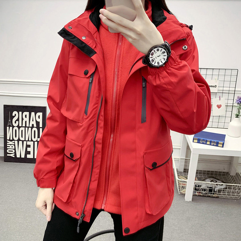 Submachine clothing female boomer Korean three-in-one detachable two-piece set winter plus suede thickened lady windproof jacket man-Taobao