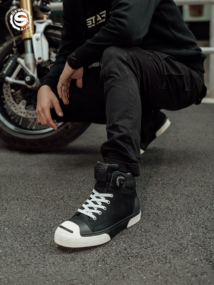 Star Sky Rider Motorcycle Shoes Retro Casual Canvas Shoes Anti-Slucking Men Locomotive Shoes Four Seasons
