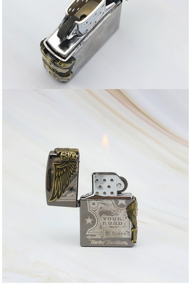 Harley Eagle Bơm hơi sáng tạo Sticker nhẹ hơn Dầu sáng tạo Máy hình dạng bánh xe lửa nhẹ hơn bật lửa khò cao cấp