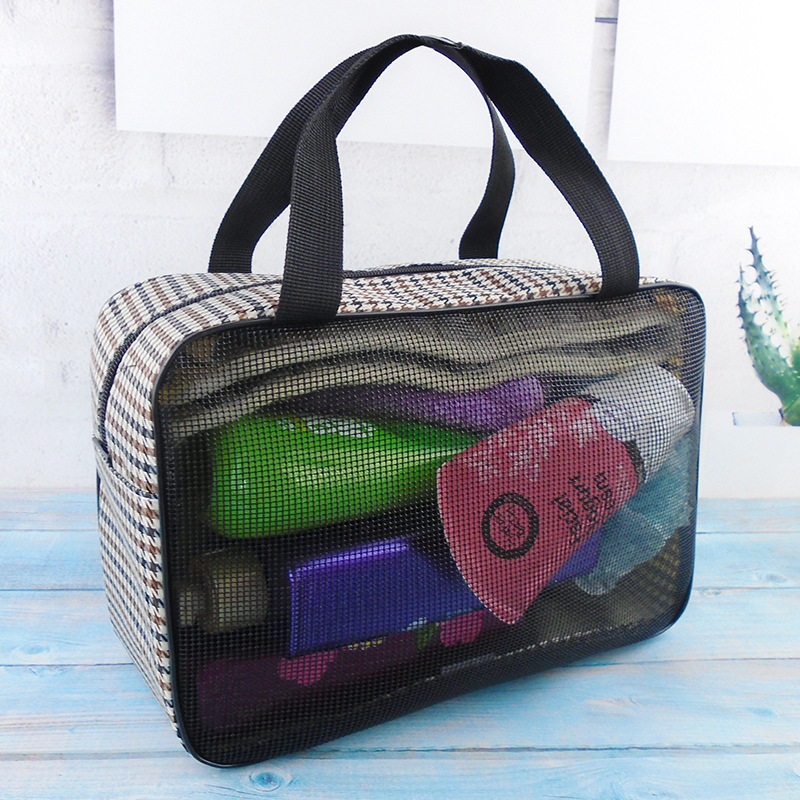 Transparent Mesh Bath Bag Men's Portable Wash Bag Folding Bath Pocket Bag Women's Portable Bath Basket Fitness Bath Bag